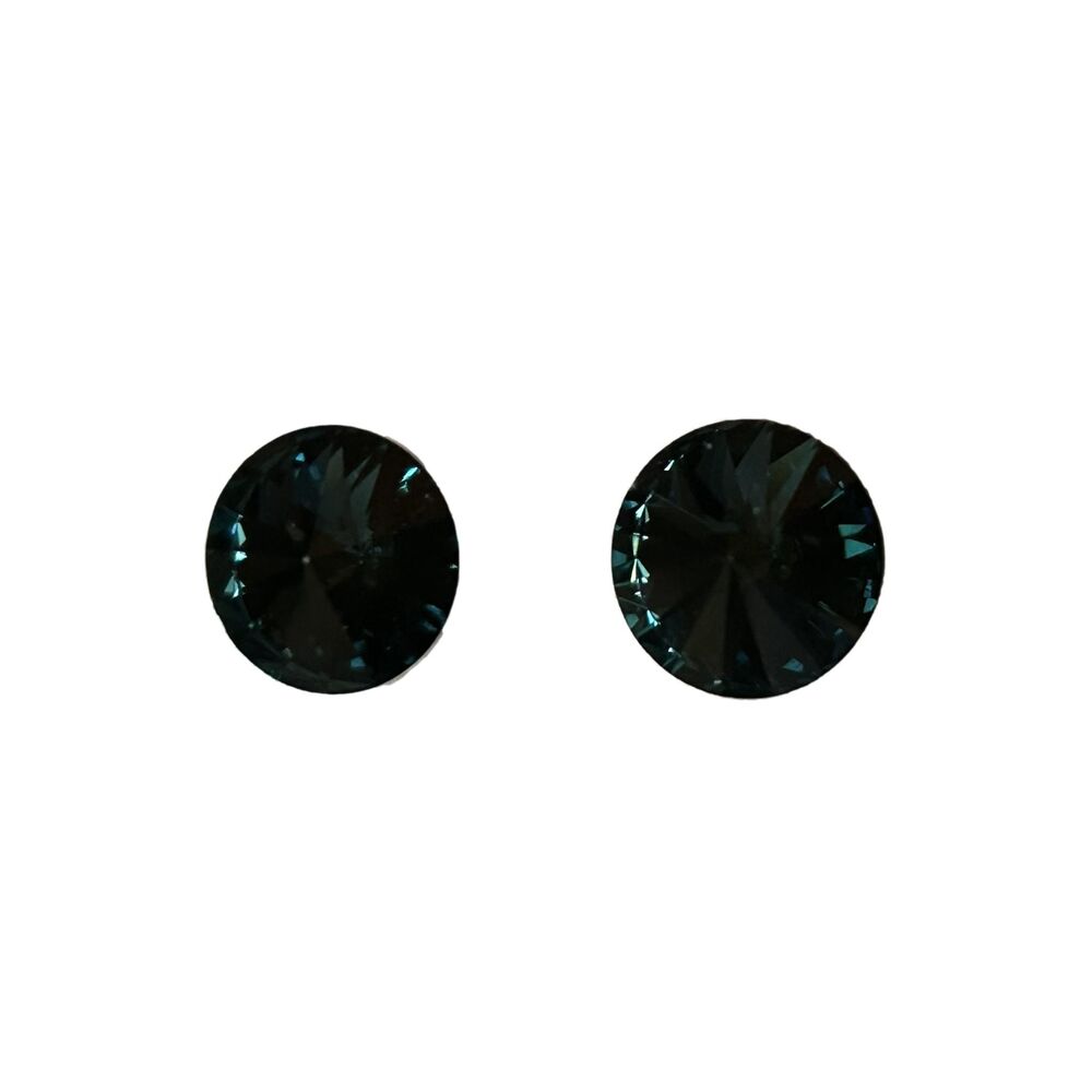 Pre-owned Blue Green Women's Round Crystal Stud Earrings